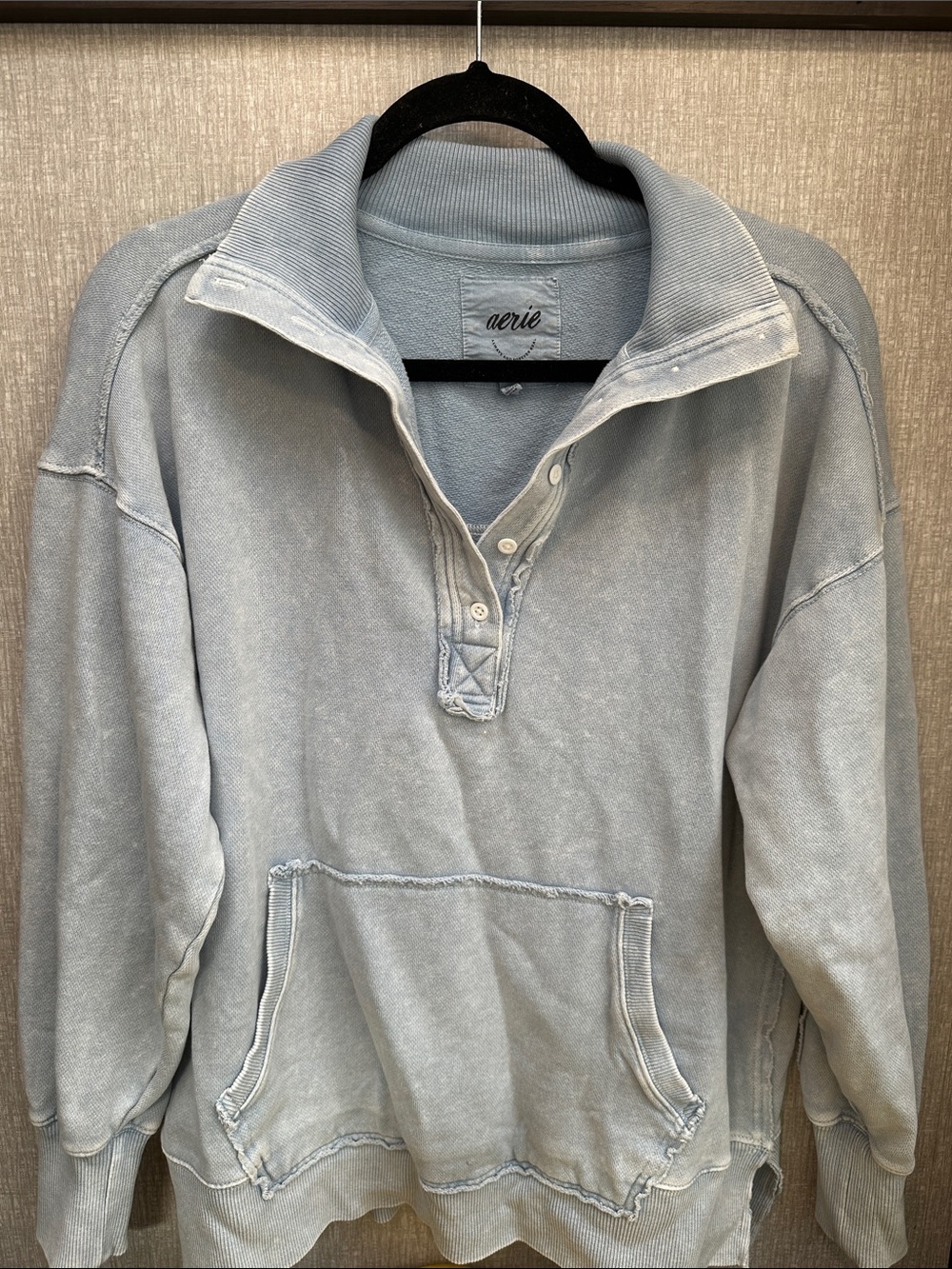 aerie Washed Light Blue Snap-Placket Pullover
